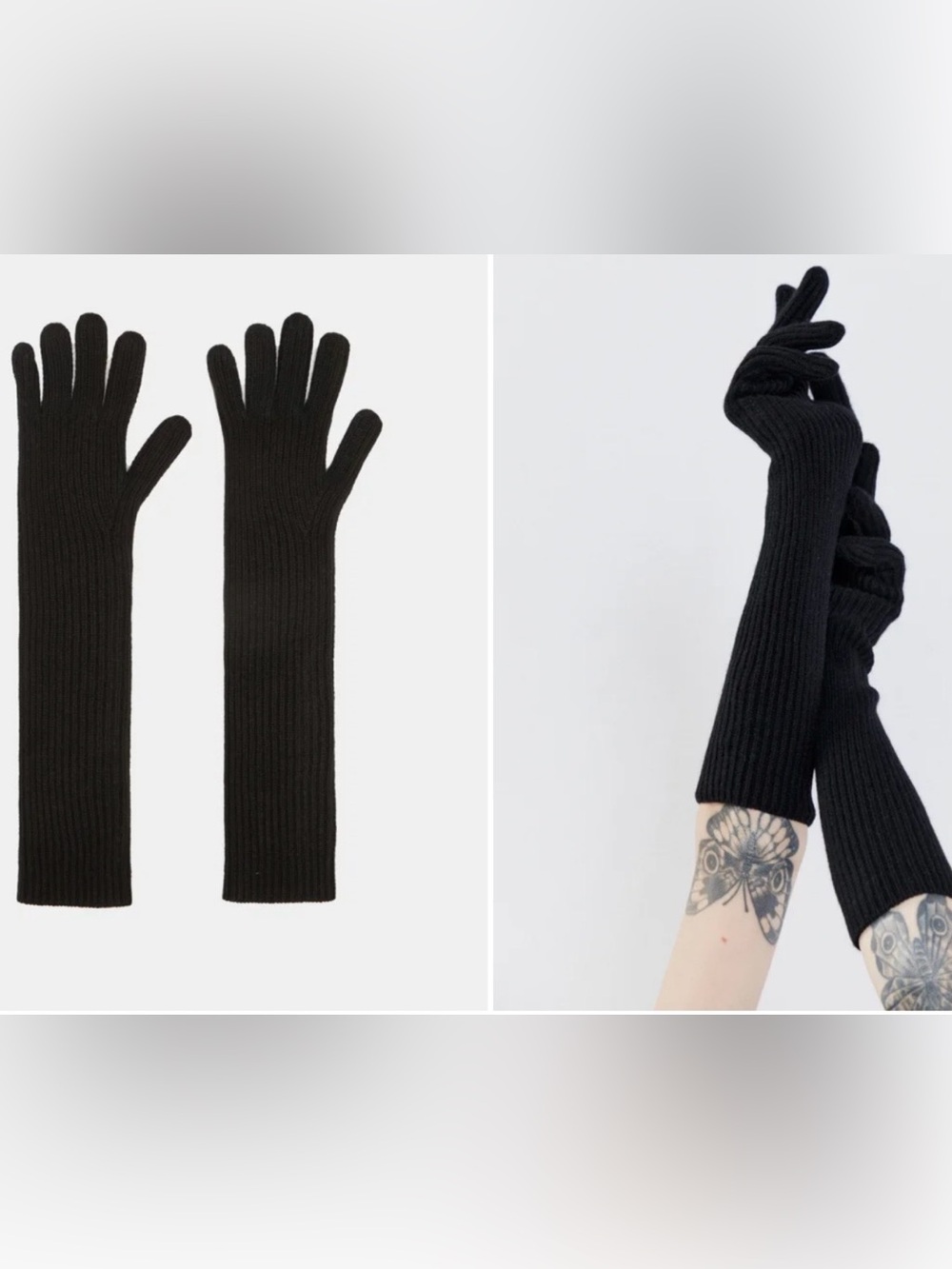 NWT RAEY CASHMERE BLACK RIBBED LONG GLOVES SIZE XS/S